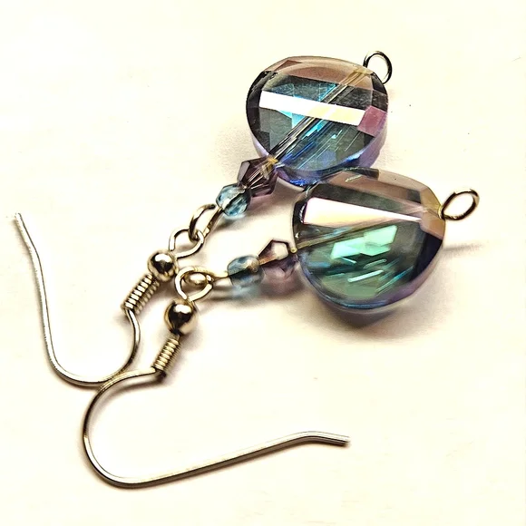 Purple and Green Irridescent Glass Earrings - Picture 3 of 3